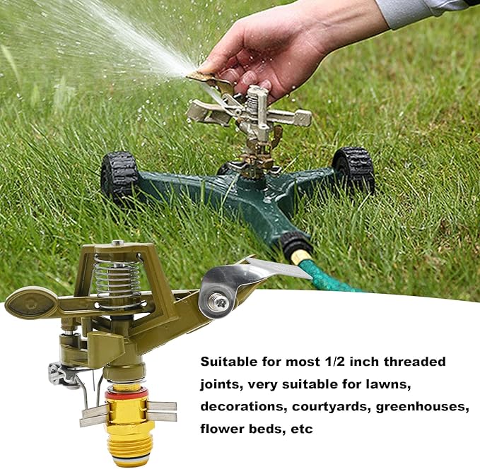 1/2 Inch Brass Impact Sprinkler with Nozzles Adjustable 0-360 Degree Coverage Pattern Heavy Duty Lawn Sprinkler Head for Yard Lawn Grass Patio Garden Irrigation (1Pcs)-BloomoryGarden