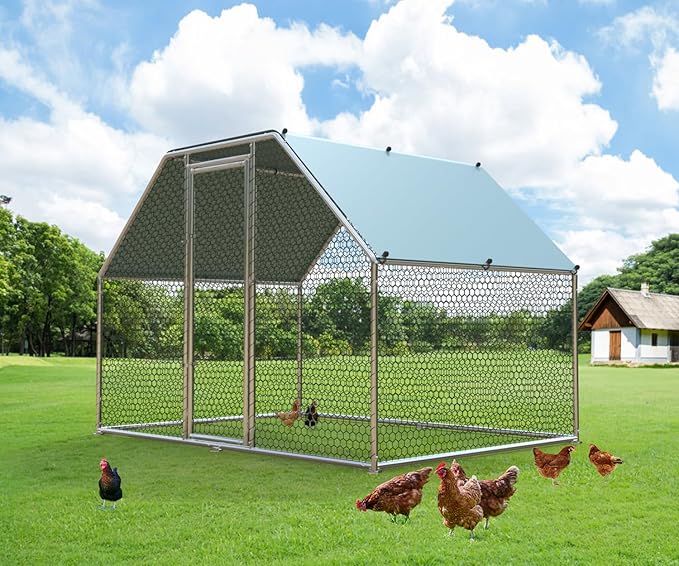 1.26’’ Large Metal Chicken Coop Walk in, Chicken Pen for Chickens, Outdoor Chicken Runs Coops Dog Kennel, Flat Roofed Chicken Runs for Yard with Anti-Ultraviolet Cover (9.2’L x6.2’W x6.4’H)-BloomoryGarden