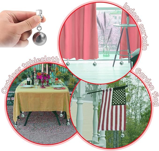 10 Pack Heavy Duty Curtain Weights, Heavy Weights for Outdoor Curtains of Pergola Patio Gazebo Cabana, Stainless Steel Weight Clip Down Curtain, Garden Flag, Shower Curtain, Tablecloth-BloomoryGarden