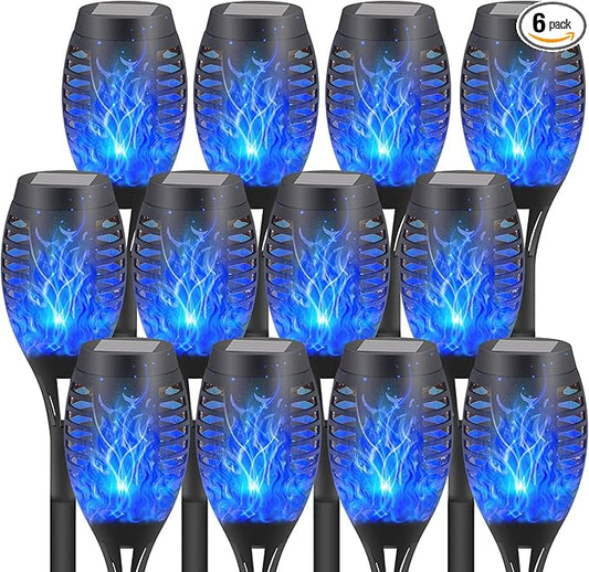 12-Pack Blue Solar Flickering Flame Torches – Waterproof Solar Garden Lights, Outdoor Solar Lights for Yards, and Flame Torches for Patio and Pathway Decorations-BloomoryGarden