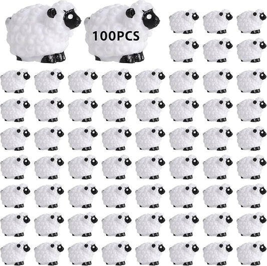 100Pcs Mini White Sheep Figurines, Miniature Resin Sheep Figurines, Mini Cute Resin White Sheep Ornaments, Little Outdoor Moss Landscape Figurines, Tiny Fairy Garden Animal Cake Toppers-BloomoryGarden