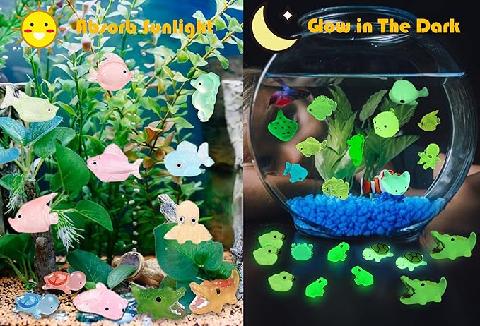 Luminous Mini Resin Ocean Animals 50Pcs Tiny Animals Tiny Turtle Octopus Seahorse Crocodile Dolphin Shark Frog Glow in The Dark for Garden Miniatures Accessories Landscape Aquarium Potted Decoration-BloomoryGarden