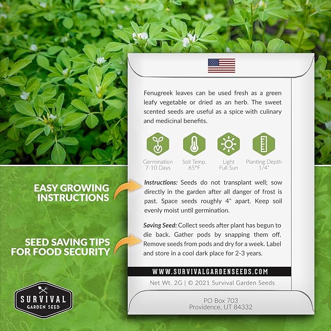1 Pack Fenugreek Seed for Planting with Instructions to Grow Samudra Methi in Your Home Vegetable Garden - Non-GMO Heirloom - Good Microgreens or Sprouts - Survival Garden Seeds
