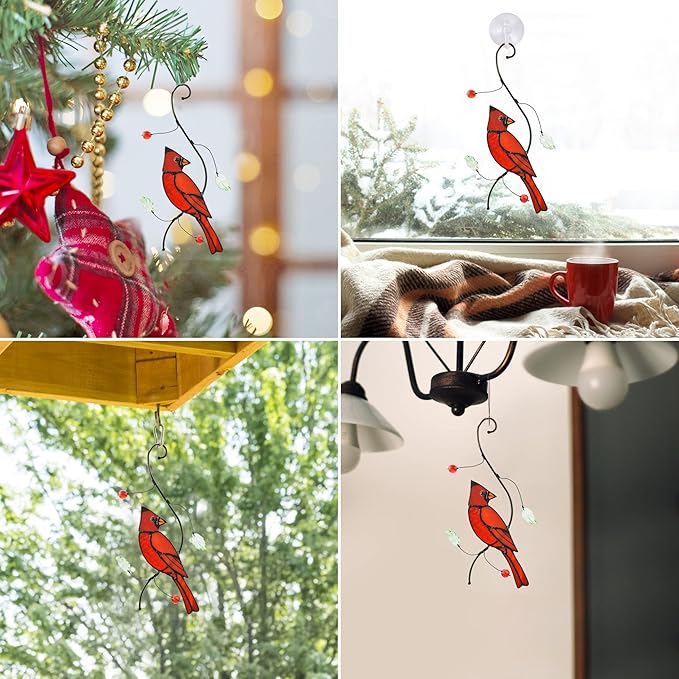 Lolitarcrafts Bigger Cardinal Stained Glass Window Hangings Cute Birds Suncathers for Window Monthers Day Gifts-BloomoryGarden