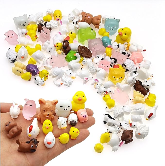 100 Pcs Mini Resin Animals Figures, Farm Tiny Plastic Animals Figurines to Hide Miniature Fairy Garden Decorations Accessories-BloomoryGarden