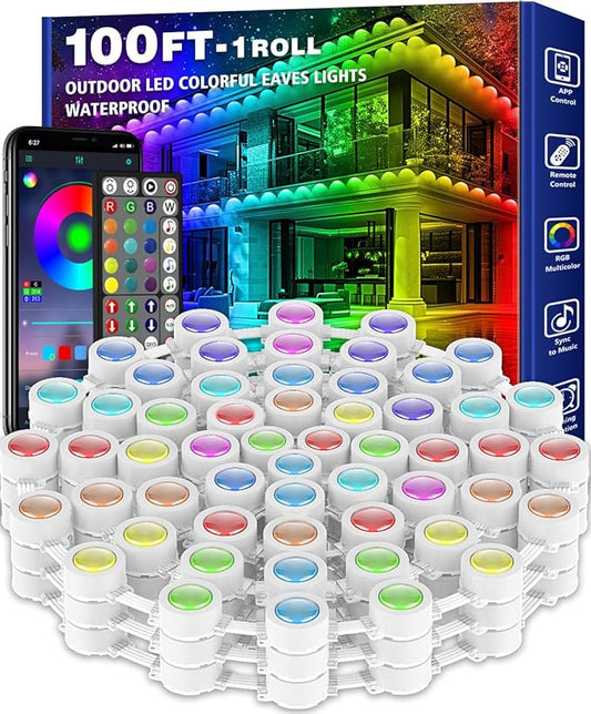 100FT Permanent Outdoor RGB Lights,Waterproof Smart LED Eaves Lights with App/Remote Control,for Christmas and All Holiday Decor,Daily and Accent Lighting,House Roof and Garden Lighting-BloomoryGarden