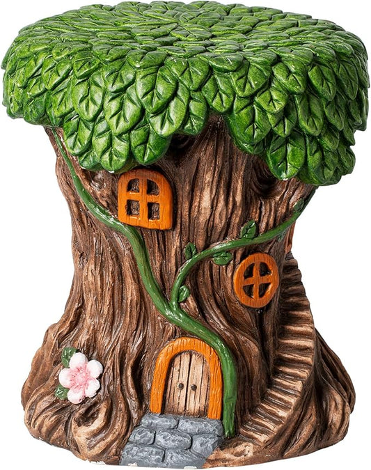 13''H Fairy House Statue Outdoor Statues Garden Resin Stool Over-Sized Sculpture Forest Pedestal Spring Decor for Home Courtyard Lawn Patio Summer Ornament Indoor Stool-BloomoryGarden