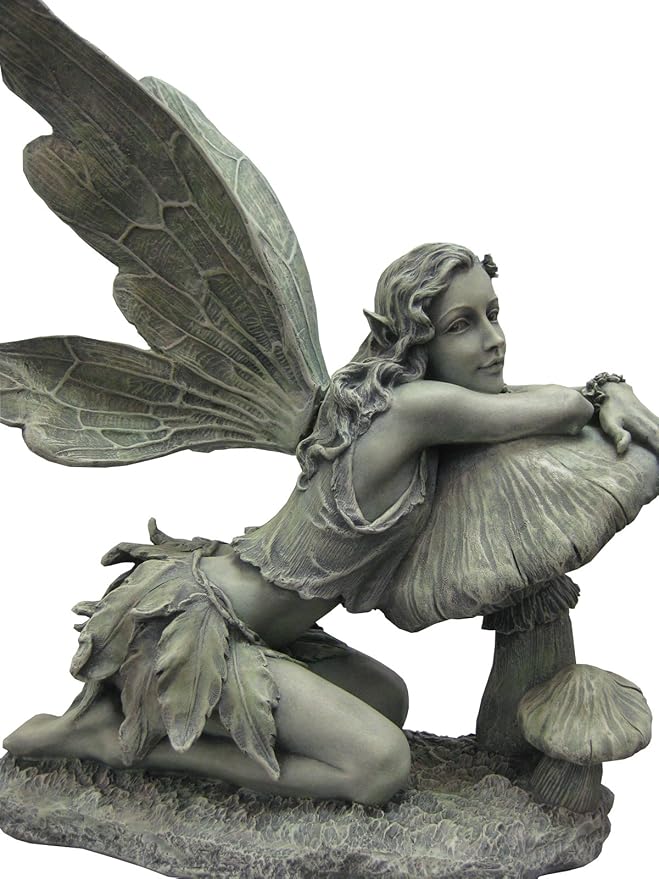 16-1/2-Inch Tall Green Fairy on Mushroom-BloomoryGarden