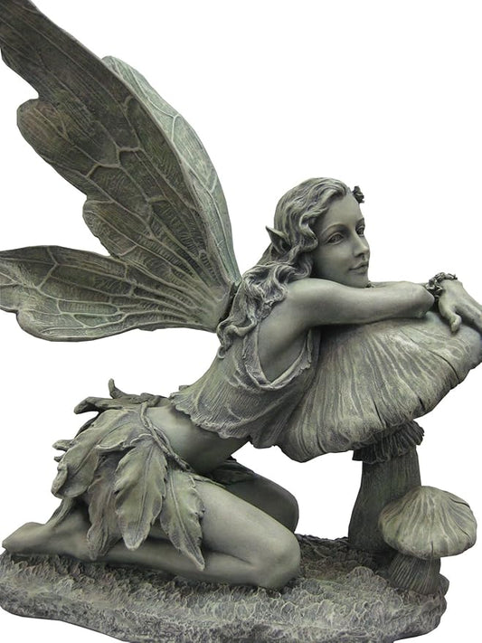 16-1/2-Inch Tall Green Fairy on Mushroom-BloomoryGarden