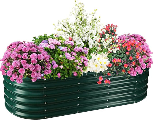 17" Tall Elevated Oval Metal Raised Garden Bed - 5ft x 2ft in Size and 0.8MM Thick Durable Planter Bed/Box for Vegetables Flowers Succulent at Patio/Garden Outdoor (Dark Green, 5X2X1.4 FT)-BloomoryGarden