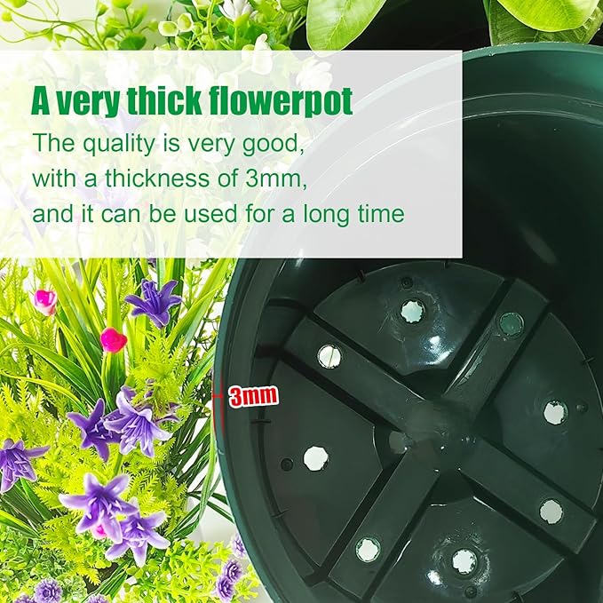 10 Pack Plastic Planter Pots, 10 Inch Thick Plant Pots with Multiple Drainage Holes, Pots for Plants Such as Herbs Strawberry and Flowers, Green Growing Planters for Outdoor Plants or Indoor (Green)-BloomoryGarden