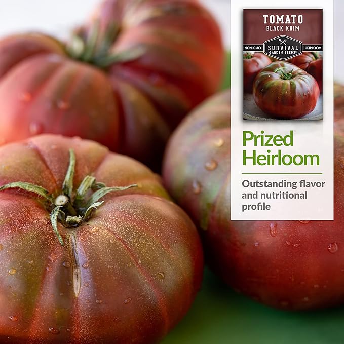1 Pack Black Krim Tomato Seeds for Planting with Instructions to Grow Delicious Fresh Slicing Tomatoes in Your Home Vegetable Garden - Non-GMO Heirloom - Survival Garden Seeds