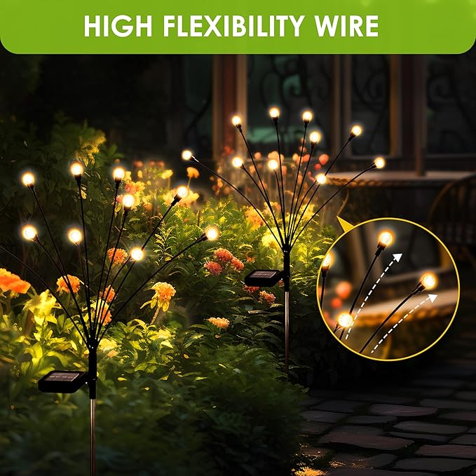 10 LED Solar Garden Lights, 6 Pack Solar Firefly Lights Outdoor Waterproof, Solar Crystal Ball Swaying Lights, Firefly Garden Lights Solar Outdoor (Warm White)-BloomoryGarden