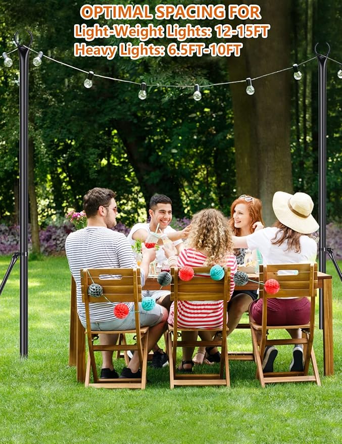 LOPANNY String Light Poles - 2 Pack 9.8FT Ft Light Poles for Outside String Lights,Outdoor Light Poles with Fork,Metal Poles Stand for Patio Deck Backyard-BloomoryGarden