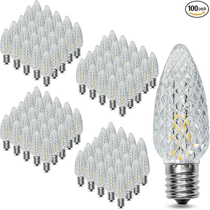 100Pack C9 Replacement LED Light Bulbs, Strawberry Christmas Bulb 2700K Soft White Shatterproof & Waterproof Outdoor String Light Bulbs, E17 Candelabra Base Edison Bulbs for Holiday Decoration-BloomoryGarden