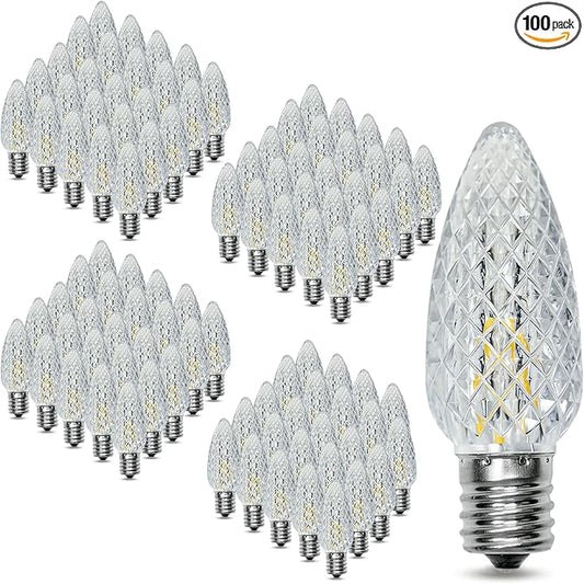 100Pack C9 Replacement LED Light Bulbs, Strawberry Christmas Bulb 2700K Soft White Shatterproof & Waterproof Outdoor String Light Bulbs, E17 Candelabra Base Edison Bulbs for Holiday Decoration-BloomoryGarden