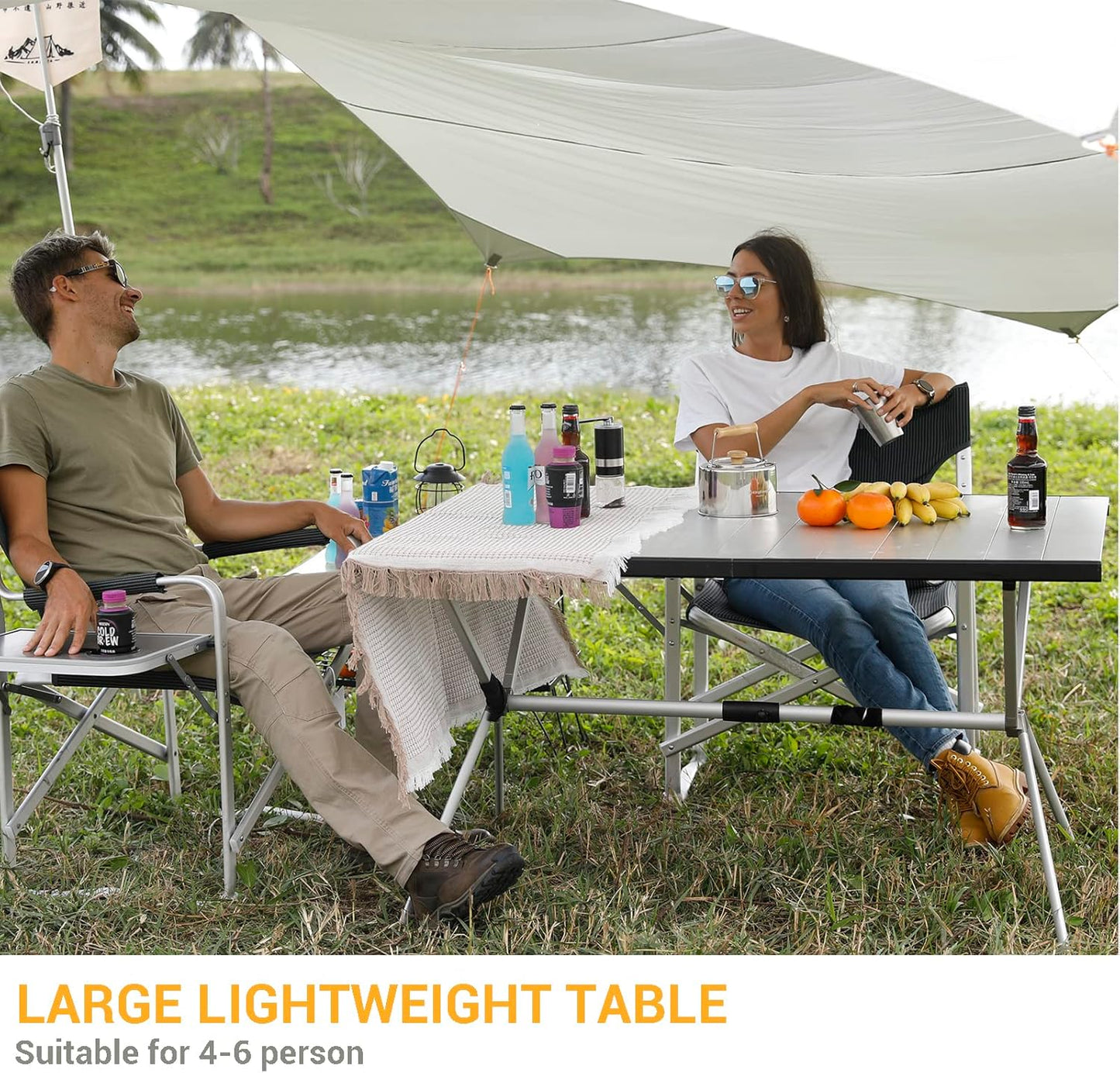 KingCamp Folding Camping Table Aluminum Roll Up Table Oversized Large Camp Table Stable Portable Outdoor Folding Table for Picnic Camping Barbecue Backyard Party,57.4''×31.4''4-6 Person,Support 176lbs-BloomoryGarden