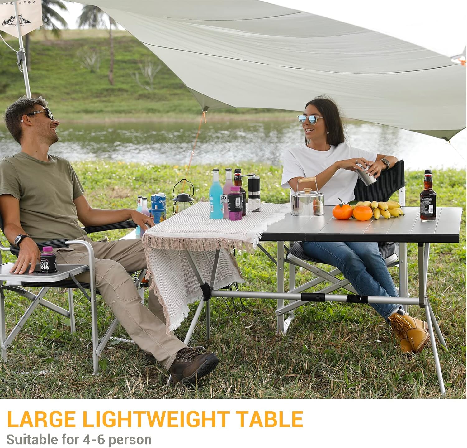 KingCamp Folding Camping Table Aluminum Roll Up Table Oversized Large Camp Table Stable Portable Outdoor Folding Table for Picnic Camping Barbecue Backyard Party,57.4''×31.4''4-6 Person,Support 176lbs-BloomoryGarden