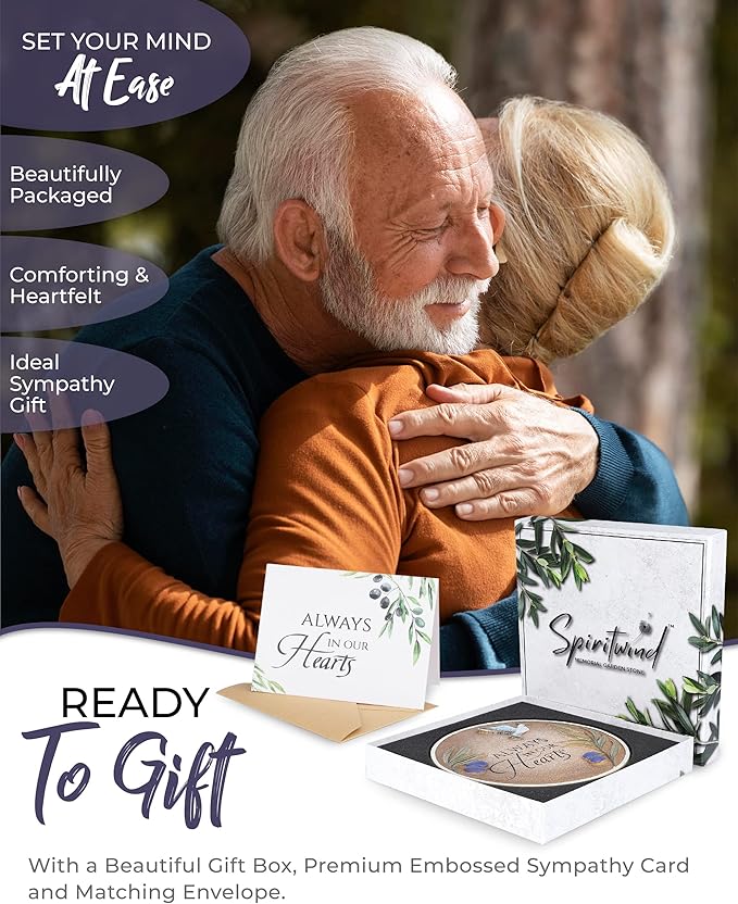 10-Inch Garden Memorial Stone with Included Plaque Stand & Sympathy Card, Memorial Plaques for Outdoors with Peace Dove Amongst Olive Branches, Memorial Stepping Stone for Loss of Loved One-BloomoryGarden