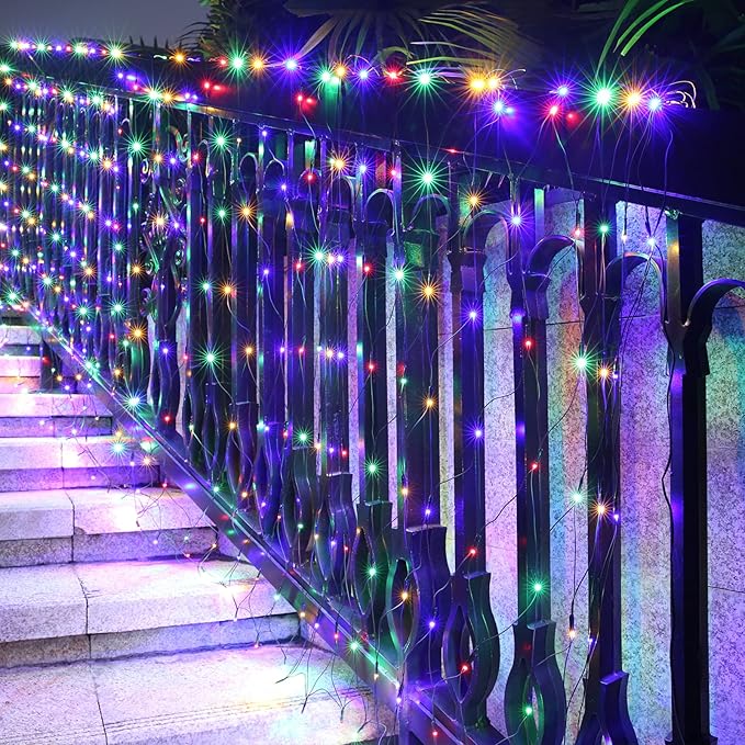 LYHOPE 12ft x 5ft 360 LED Christmas Net Lights, 8 Modes Low Voltage Green Wire Mesh Christmas Decorations Lights for Xmas Trees, Bushes, Wedding, Garden, Outdoor, Indoor Decor (Multicolor)-BloomoryGarden
