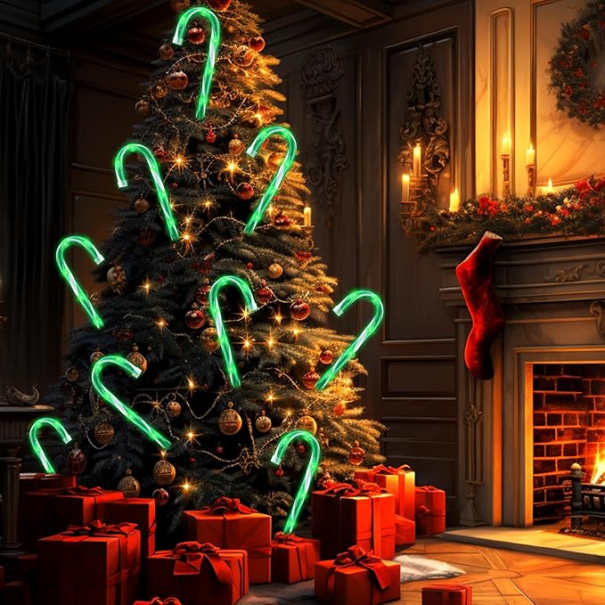 10" 10 Pack Christmas Candy Cane Lights, Candy Cane Lights with 10 Stakes for Walkway Patio Yard Patio Garden Festival Holiday Outdoor Indoor Landscape Path, Christmas Decorations Outside, Green-BloomoryGarden
