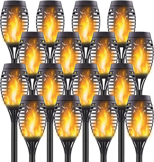 16 Pack Upgraded Solar Lights Outdoor, Mini Solar Torch Lights with Flickering Flames, Waterproof Landscape Decoration Dancing Flame Lights for Garden Pathway Yard, Auto On/Off Dusk to Dawn-BloomoryGarden