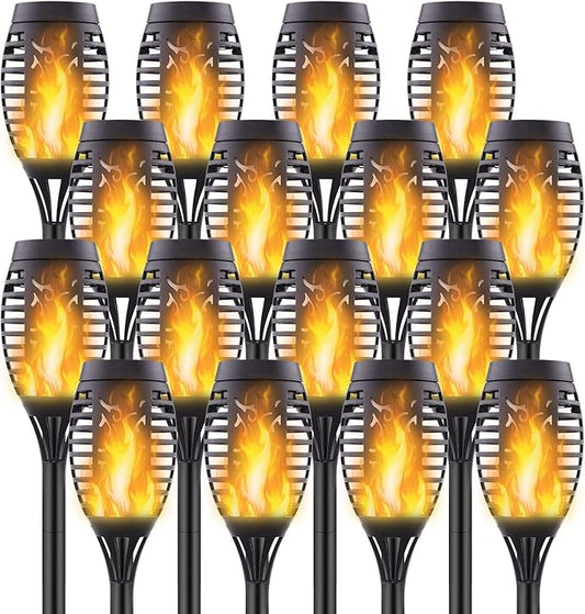 16 Pack Upgraded Solar Lights Outdoor, Mini Solar Torch Lights with Flickering Flames, Waterproof Landscape Decoration Dancing Flame Lights for Garden Pathway Yard, Auto On/Off Dusk to Dawn-BloomoryGarden