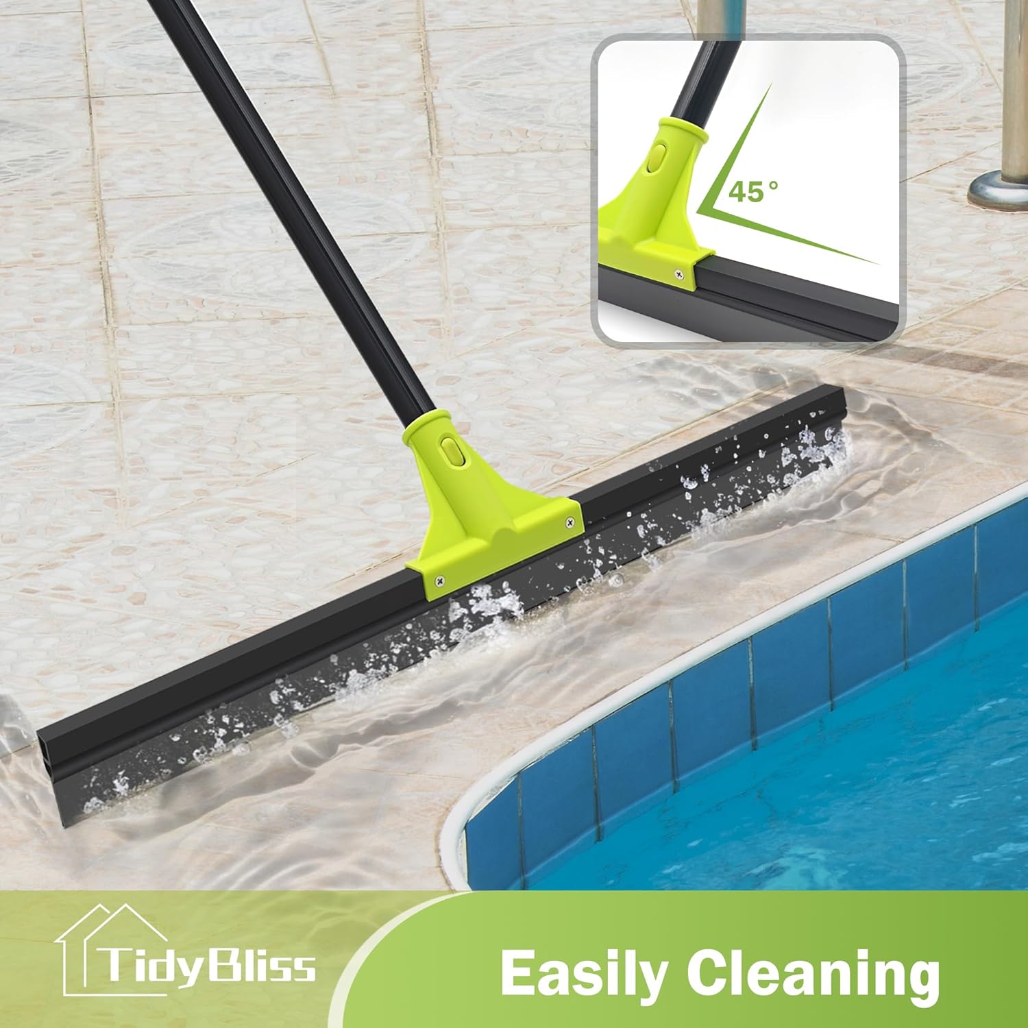 Floor Squeegee Heavy Duty, 24” Rubber Foam Water Scraper Broom, Epoxy Wiper Mop with 62 inches Long Handle for Cleaning Concrete Pool Rug Garage Deck Shower Window Outdoor Indoor (Green)-BloomoryGarden