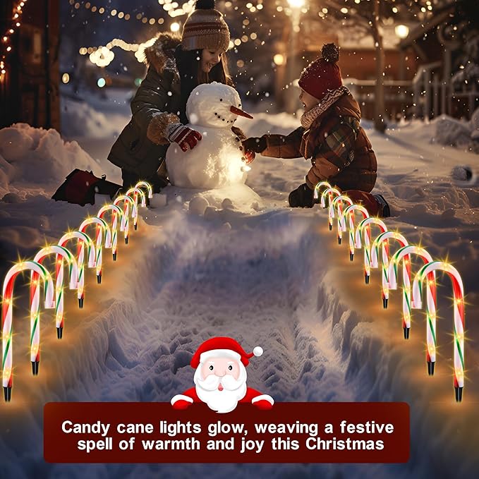 10" Christmas Candy Cane Pathway Lights, Set of 10 Pack Christmas Outdoor Decorations Candy Cane Lights Red & Green-BloomoryGarden