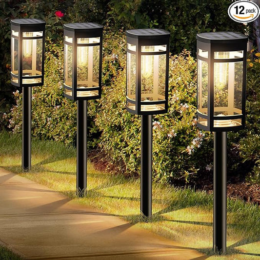 12 Pack Solar Lights Outdoor Waterproof for Garden Pathway Walkway Driveway Yard Lawn Decorative Landscape Lighting. (Warm White Light, 12)-BloomoryGarden