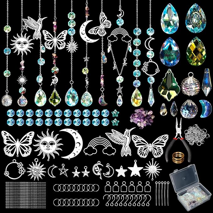 10 Set DIY Suncatcher Making Kits,Crystal Suncatcher Prism Hanging Kit with Hooks/Chain Rainbow Maker,Make Your Own Decorative Hanging Suncatcher for Adults Wedding Windows Home Garden-BloomoryGarden