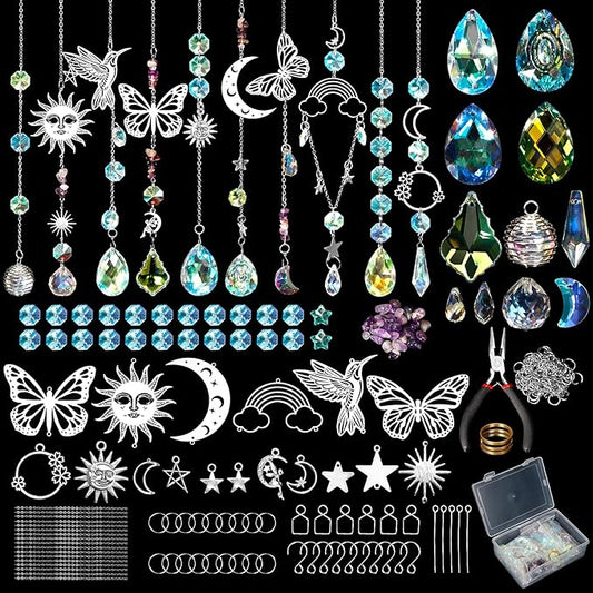 10 Set DIY Suncatcher Making Kits,Crystal Suncatcher Prism Hanging Kit with Hooks/Chain Rainbow Maker,Make Your Own Decorative Hanging Suncatcher for Adults Wedding Windows Home Garden-BloomoryGarden