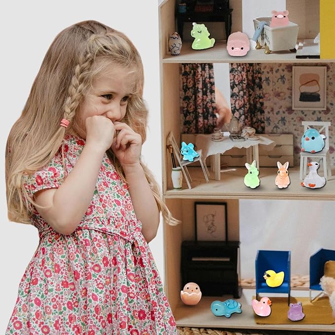Luminous Mini Resin Animals 50 Pcs Tiny Animals to Hide Around The Office Home Mini Ducks Tiny Frogs Small Birds Glow in The Dark for Crafts Fairy Garden Accessories-BloomoryGarden