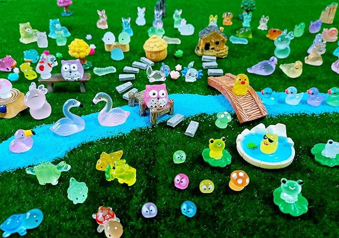 Luminous Woodland Mini Resin Animals Figures 100 Pcs Glow in The Dark Tiny Plastic Animals Small Little Miniature Animals Figurines for Hiding Miniature Fairy Garden Accessories-BloomoryGarden