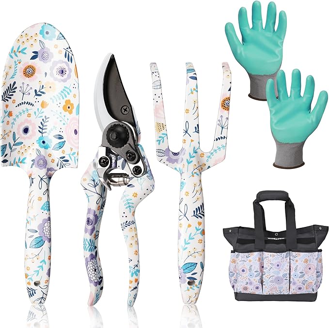WORKPRO 5PCS Garden Tool Set, Aluminum Heavy Duty Gardening Tool Set with Garden Tool Bag, Outdoor Garden Hand Tools, Garden Gifts-BloomoryGarden