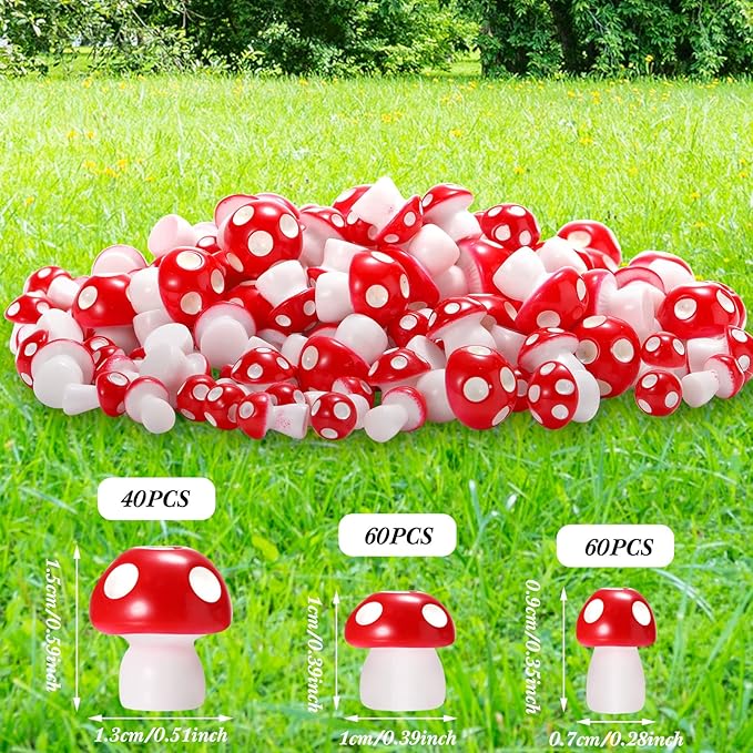 160 Pcs Tiny Mushrooms Mini Figurines Miniature Cute Colorful Mushroom Figurines Indoor Outdoor Mushroom Statue Decor Mushroom Decoration for Garden Landscape Bonsai Craft Ornament (Red, S, M, L)-BloomoryGarden