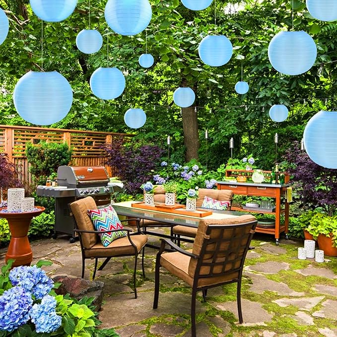 10 Pack Outdoor Silk Lanterns Decorative, 10inch Waterprooof Outside Indoor Chinese Hanging Round Lanterns for Weddings, Birthdays, Parties Decoration(Blue)-BloomoryGarden
