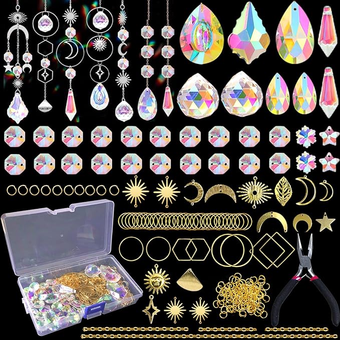 ilclviz DIY Suncatcher Making Kits for Adults 200PCS DIY Crystal Suncatcher Kit Sun Catchers Prism Supplies, DIY Gifts for Mom(Gold)-BloomoryGarden