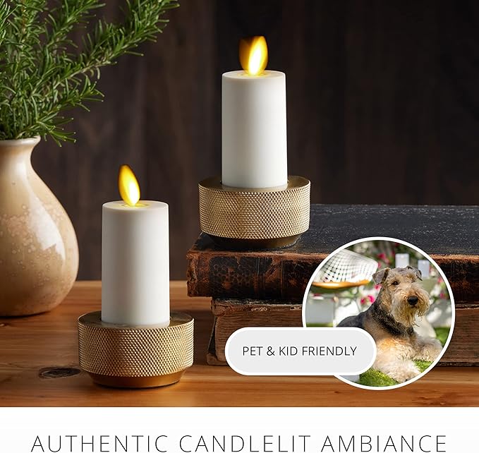 Luminara Outdoor Votive Flameless LED Candle, Set of 2 Ivory 1.5" x 4", Moving Flame Battery Operated Timer Remote Ready IPX4 Matte Plastic Finish-BloomoryGarden