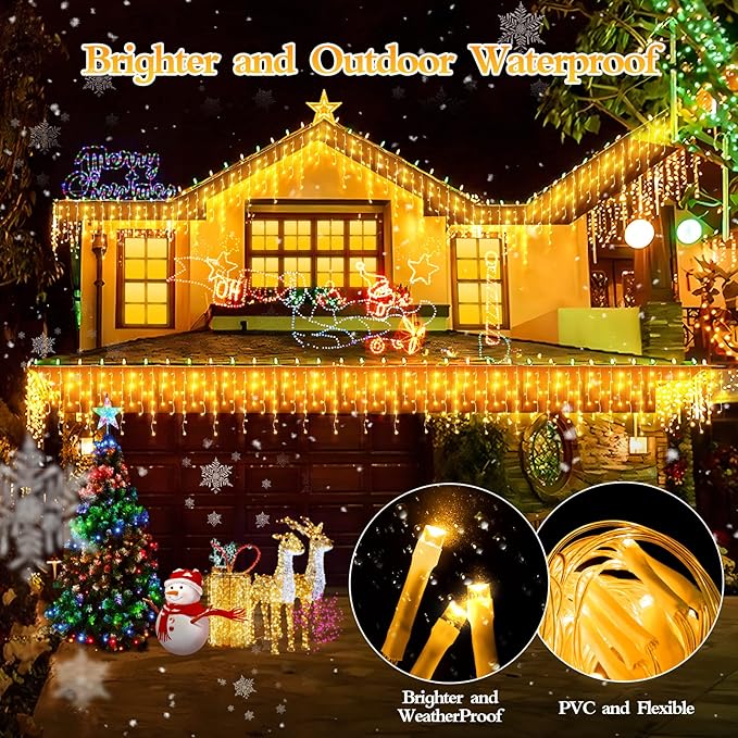 1600 LED 164FT Outdoor Christmas Lights Plug in 8 Modes with Timer Dimmable Christmas Decorations Waterproof Indoor Curtain String Lights for Roof Porch Garden Holiday Wedding Party Decor Warm White-BloomoryGarden