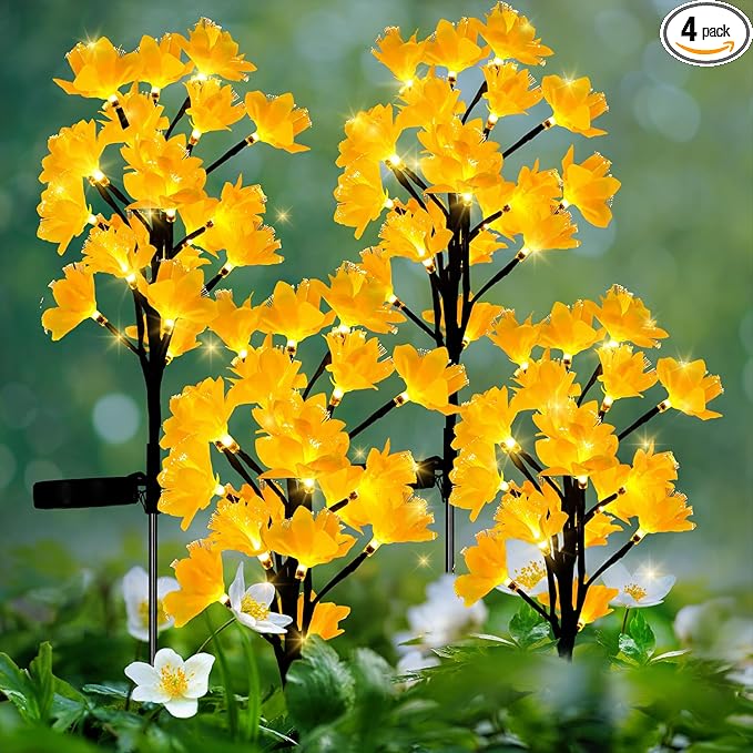 MAGGIFT Solar Lights Outdoor Garden Decorative Flowers, Waterproof Solar Garden Lights with 20 Yellow Lily Flowers,LED Solar Powered Landscape Lights for Yard Garden Patio (Yellow, 4Pack)-BloomoryGarden