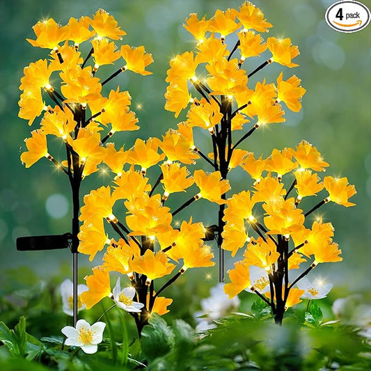 MAGGIFT Solar Lights Outdoor Garden Decorative Flowers, Waterproof Solar Garden Lights with 20 Yellow Lily Flowers,LED Solar Powered Landscape Lights for Yard Garden Patio (Yellow, 4Pack)-BloomoryGarden