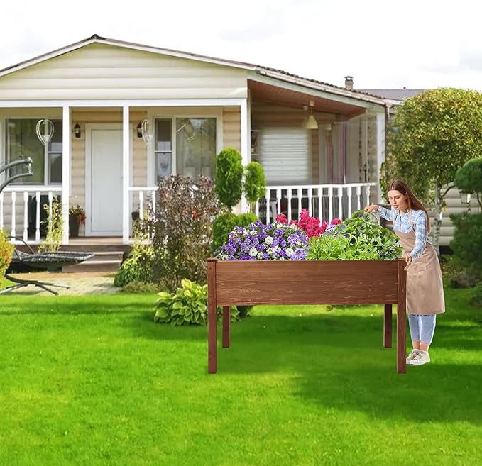 LZRS Raised Garden Bed Outdoor Planter Box with Legs for Herbs, Vegetables, Flowers, Great for Outdoor Patio, Yard and Deck, 220lb Capacity, Brown-BloomoryGarden