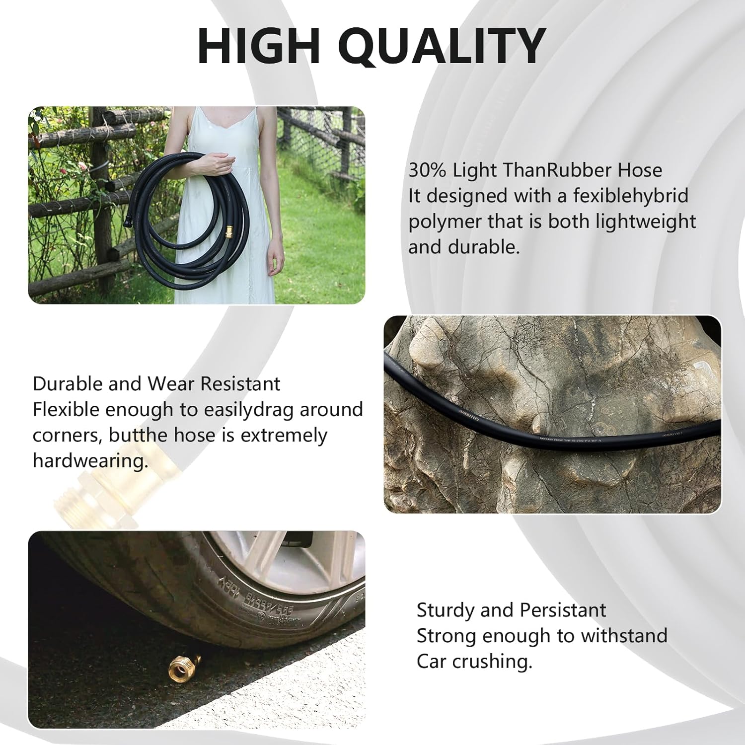 Garden Hose 5/8" x 25ft - No-Kink Flexible Water Hose 600 PSI Burst Pressure, Lightweight & Durable for Yard, Car Wash, Pets Black-BloomoryGarden