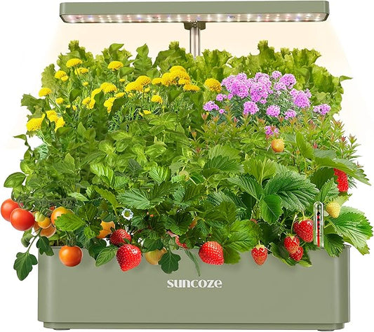 Hydroponics Growing System Kit 12 Pods, 24W LED Grow Light Indoor Garden, 4L Water Tank with Quiet Pump, Adjustable Height Herb Garden Planter Indoor Kit, Gardening Gifts, Green