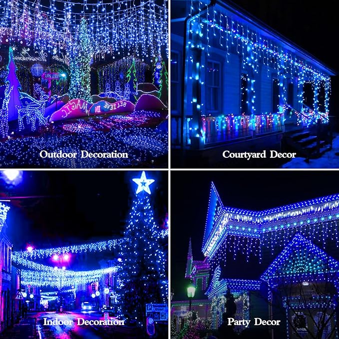 1600 LED 164FT Outdoor Christmas Lights Plug in 8 Modes with Timer Dimmable Christmas Decorations Waterproof Indoor Curtain String Lights for Roof Porch Garden Holiday Wedding Party Decor Blue-BloomoryGarden