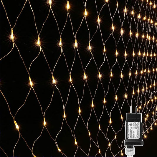 LYHOPE 12ft x 5ft 360 LED Christmas Net Lights, 8 Modes Low Voltage Mesh Christmas Decorative Lights for Xmas Trees, Bushes, Wedding, Garden, Outdoor, Indoor Decor (Warm White)-BloomoryGarden