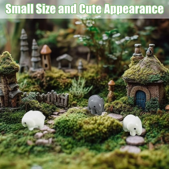 100 Pcs Mini Resin Elephants Miniature Animal Figurines Cute Elephants Fairy Garden Miniature Moss Landscape DIY Home Decor Terrarium Crafts Fairy Garden Decoration Accessories(Black,White)-BloomoryGarden