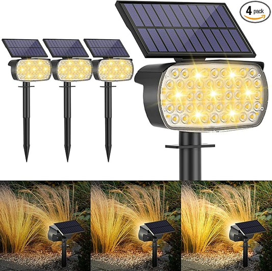 108 LED Solar Spot Lights Outdoor, Solar Lights Outdoor IP65 Waterproof, 3 Modes Solar Landscape Spotlights, Large Solar Panel Solar Powered Lights for Garden Yard Pathway(Warm White/4 Pack)-BloomoryGarden