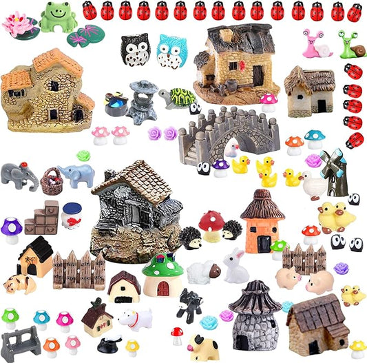 105 Miniature Fairy Garden Accessories, Fairy Garden Kit, Fairy Garden Animals, Miniature Figurines, Micro Landscape Ornaments Kit, Garden DIY Kit for Dollhouse Decoration Plant House Decor-BloomoryGarden